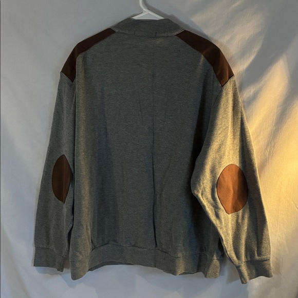 Cremieux mens gray pullover sweatshirt 1/4 button up faux suede accents size XXL - Picture 2 of 14